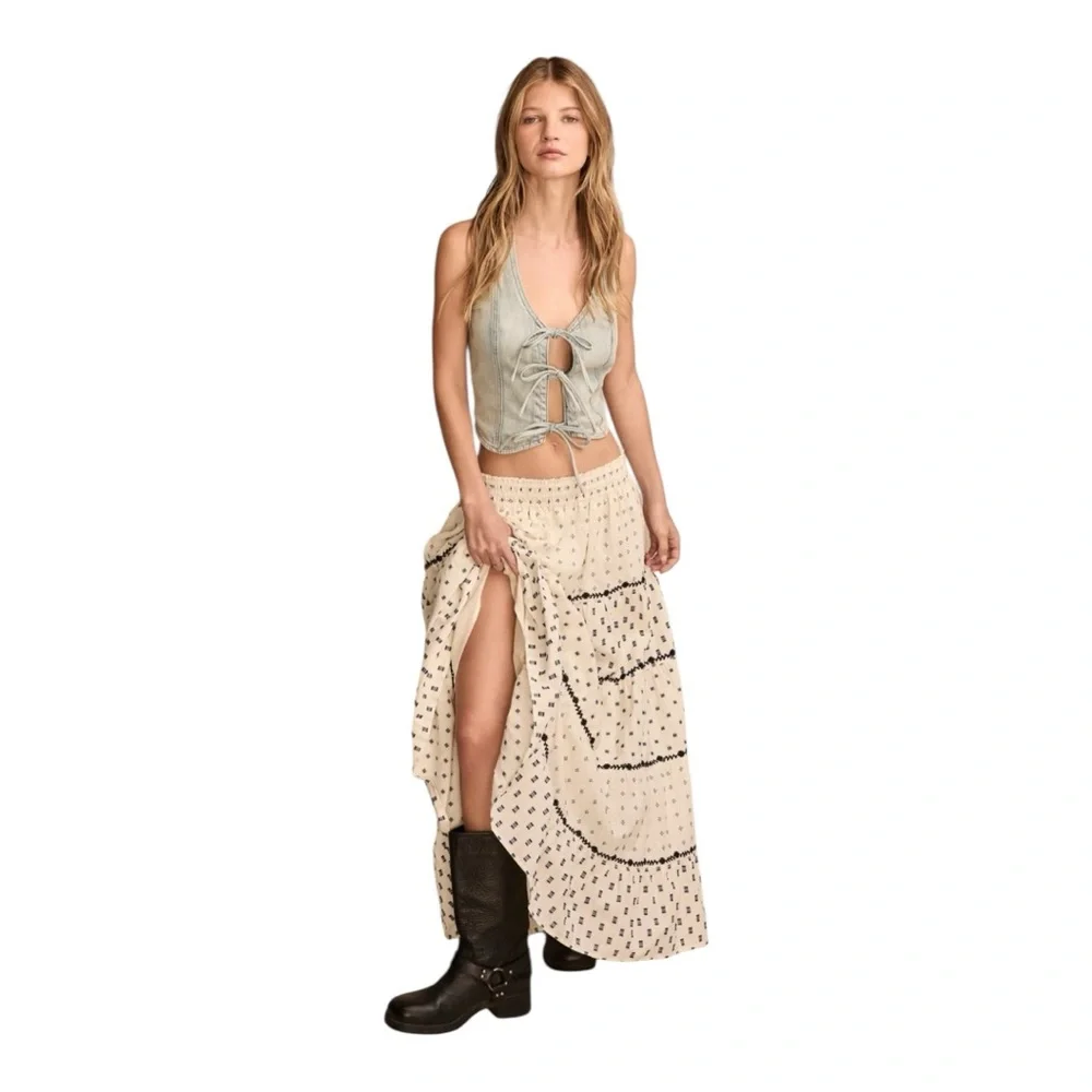 NWT Lucky Brand Cream and Black Patterned Maxi Skirt Size S - Picture 2 of 8